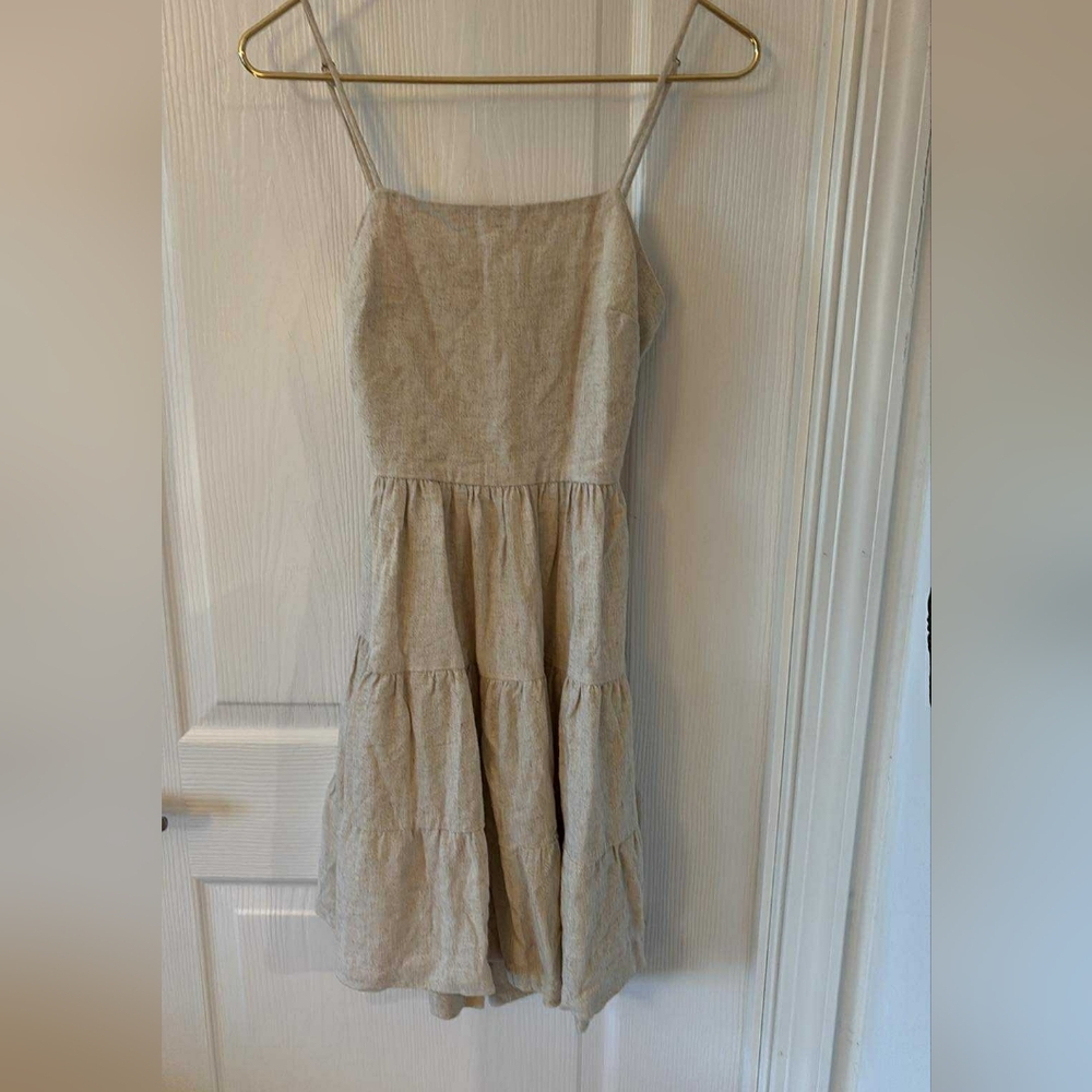 Together Brand Spaghetti Strap Dress in Oatmeal Linen CottageCore Boho Chic
